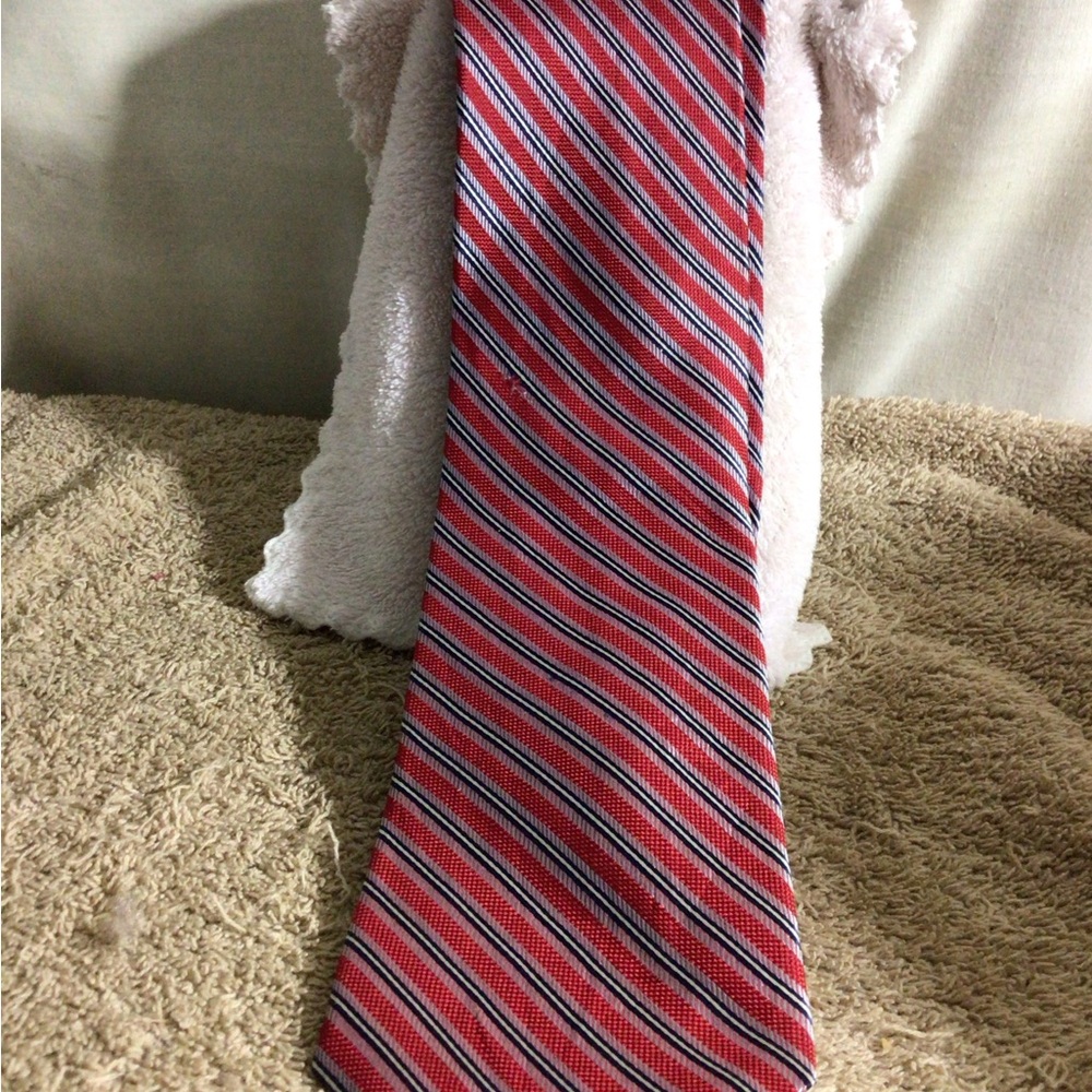 Nautica Red Striped Silk Tie with Navy and White